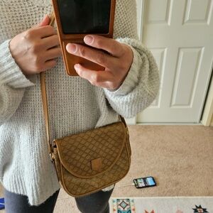 CELINE Brown Checkered Crossbody Bag vintage